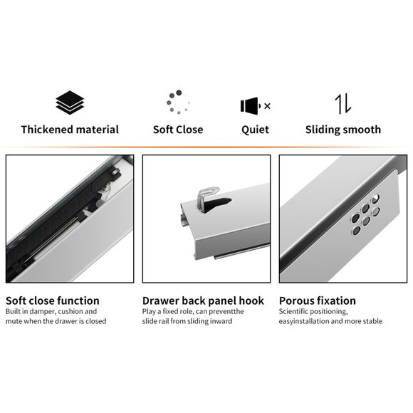 22" Bottom Mount Soft Close Drawer Slides Full Extension 80lb Load 22 inch - Picture 7 of 11